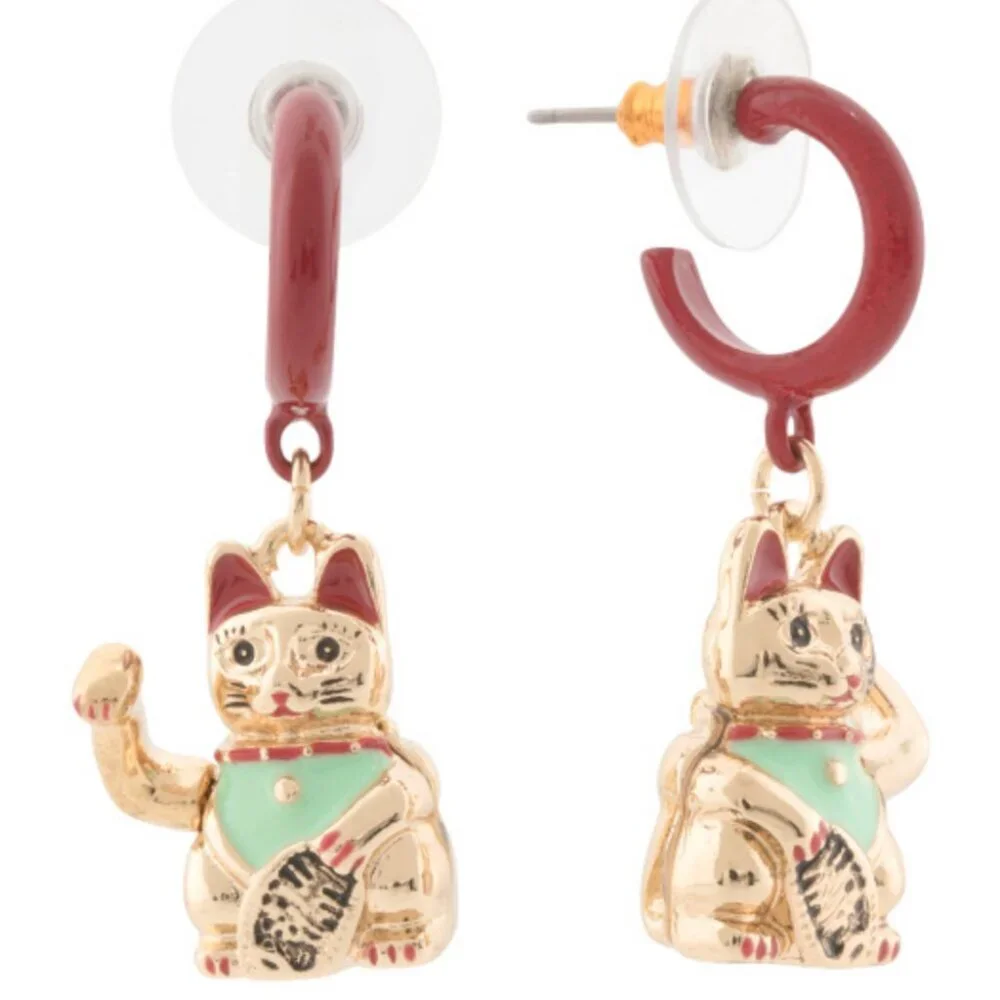 Betsey Johnson Lucky Cat earrings with waving arm NWT